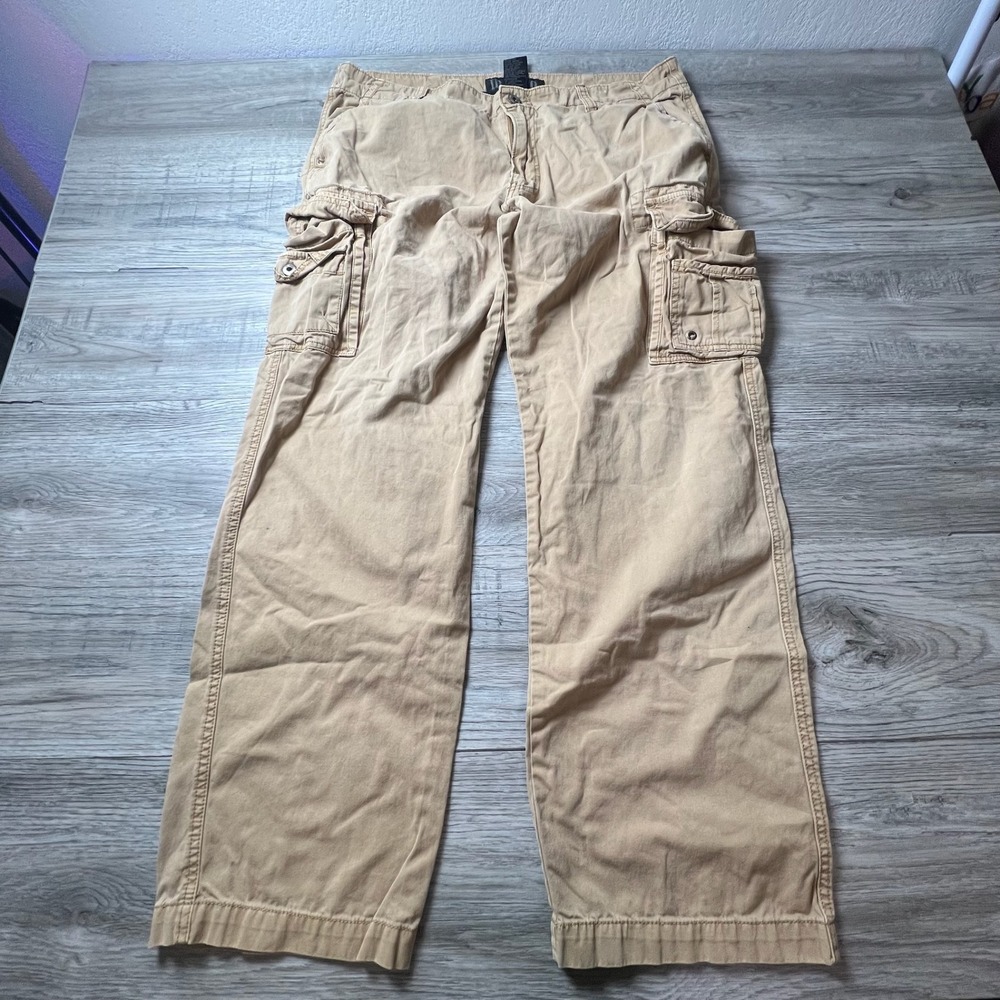 Iron Co Cargo Pants Mens 38x32 Tan Khaki Wide Leg Cotton Utility Workwear Baggy